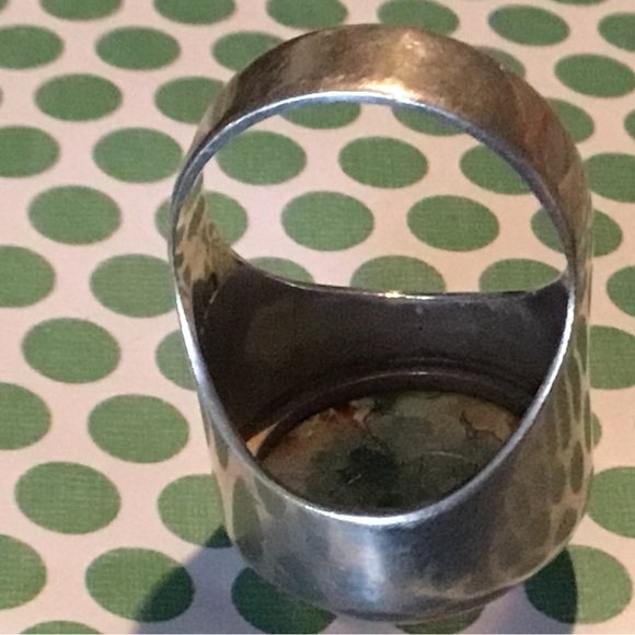 Mid Century Modern sterling silver moss agate ring - Picture 5 of 7
